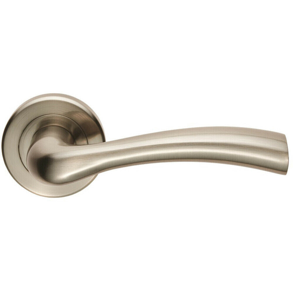 PAIR Curved Flowing Flared Handle Concealed Fix Round Rose Satin Nickel