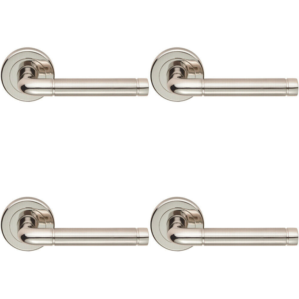 4X Pair Straight Elliptical Lever On Round Rose Concealed Fix Dual Nickel 5056524205587