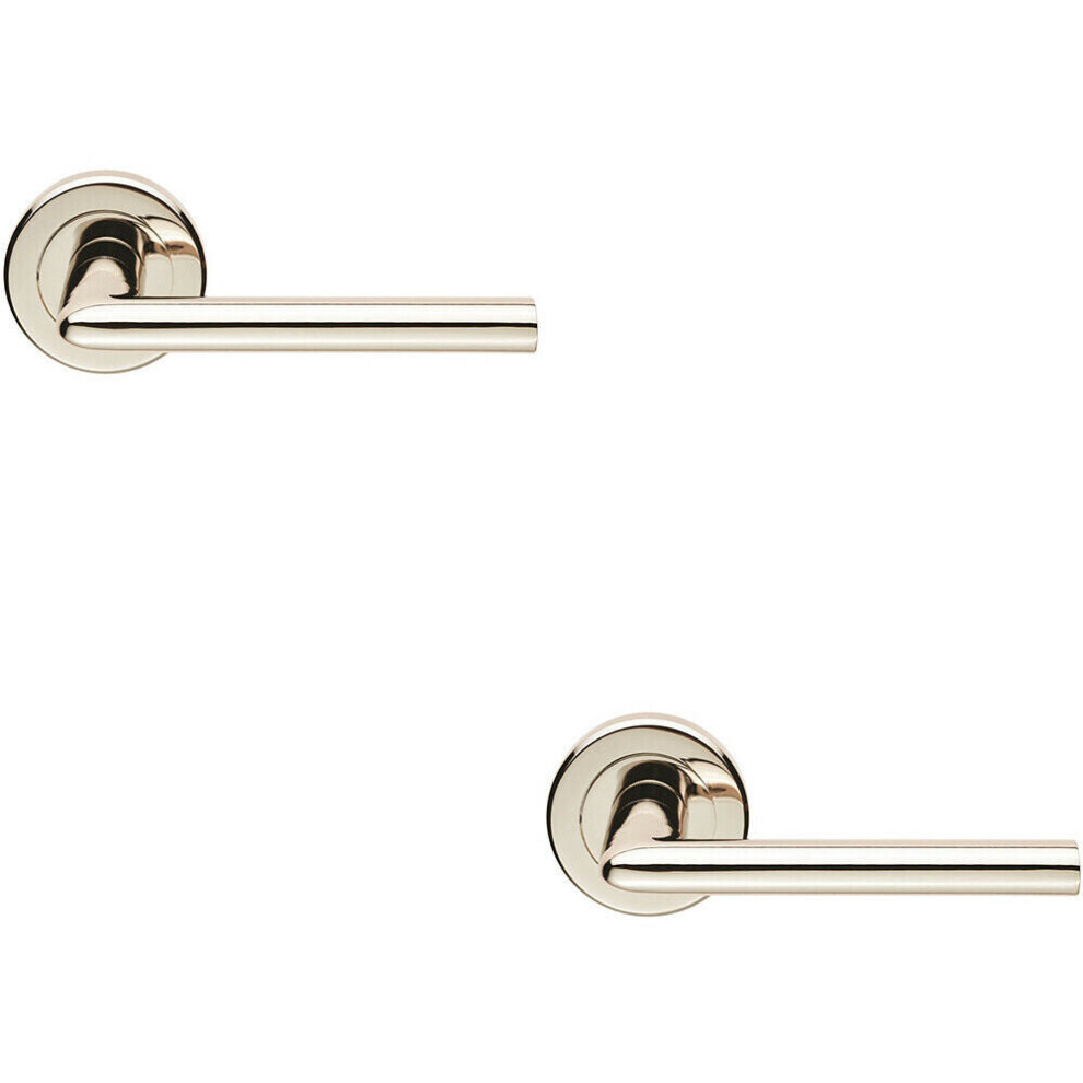 2X Pair Slimline Straight Bar Lever On Round Rose Concealed Fix Polished Nickel 5056492591798