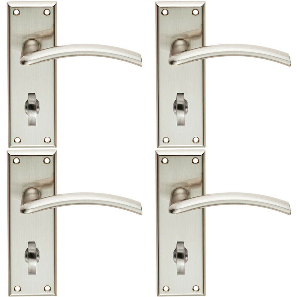 4X Pair Arched Lever On Bathroom Backplate Door Handle 150 X 50Mm Satin Nickel 5056524206867