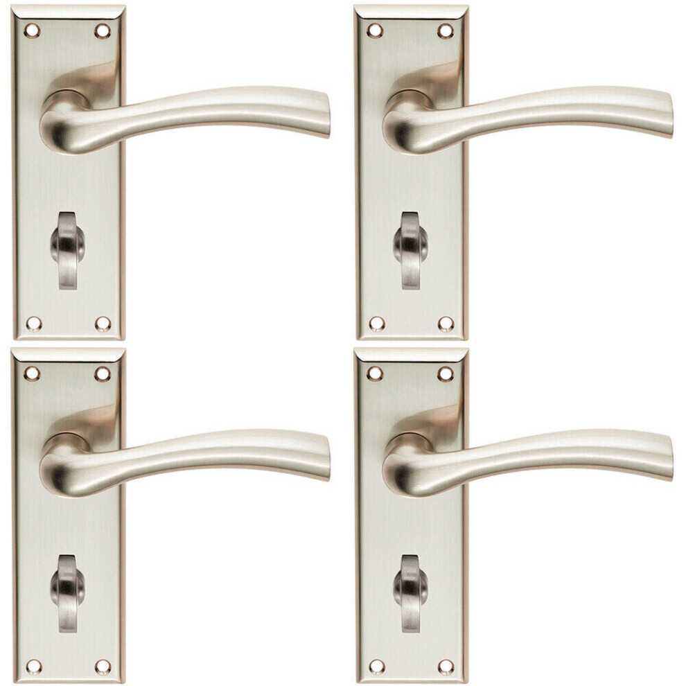 4x Chunky Curved Tapered Handle on Bathroom Backplate 150 x 50mm Satin Nickel