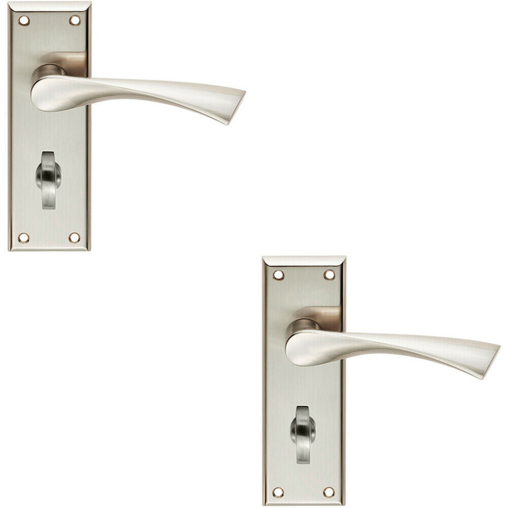 2X Pair Angular Lever On Bathroom Backplate Door Handle 150 X 50Mm Satin Nickel