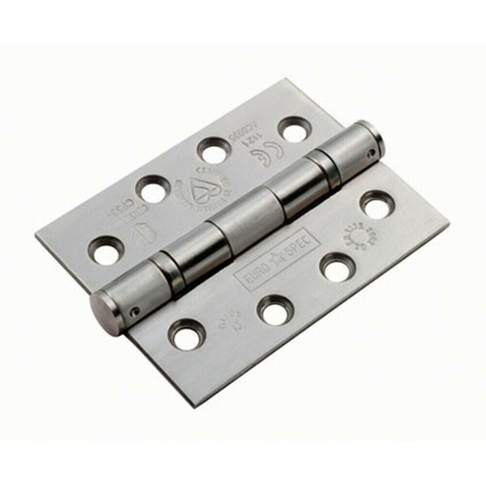 PAIR 102 x 76 x 3mm Ball Bearing Hinge Satin Stainless Steel Interior Door