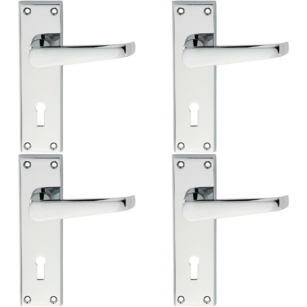 Loops 4X Pair Straight Victorian Handle On Lock Backplate 150 X 43Mm Polished Chrome