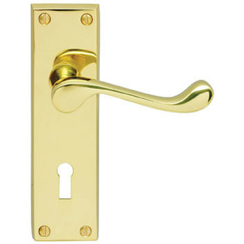 Loops Victorian Scroll Lever On Rectangular Lock Backplate 155 X 41Mm Polished Brass
