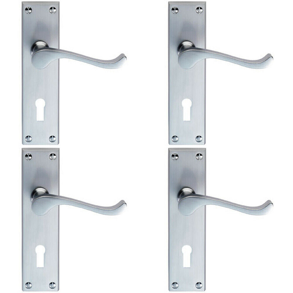 Loops 4X Victorian Scroll Handle On Rectangular Lock Backplate 155 X 41Mm Satin Chrome