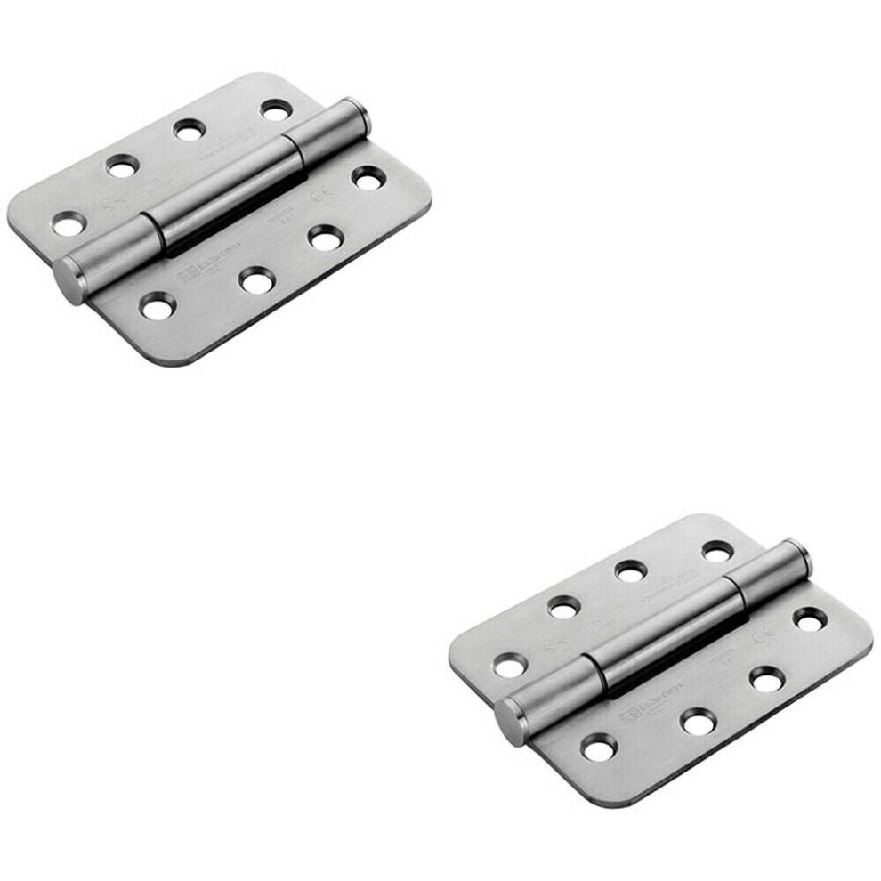 Loops 2X Pair 100 X 75 X 3Mm Concealed 14 Bearing Hinge Satin Steel Rounded Edge