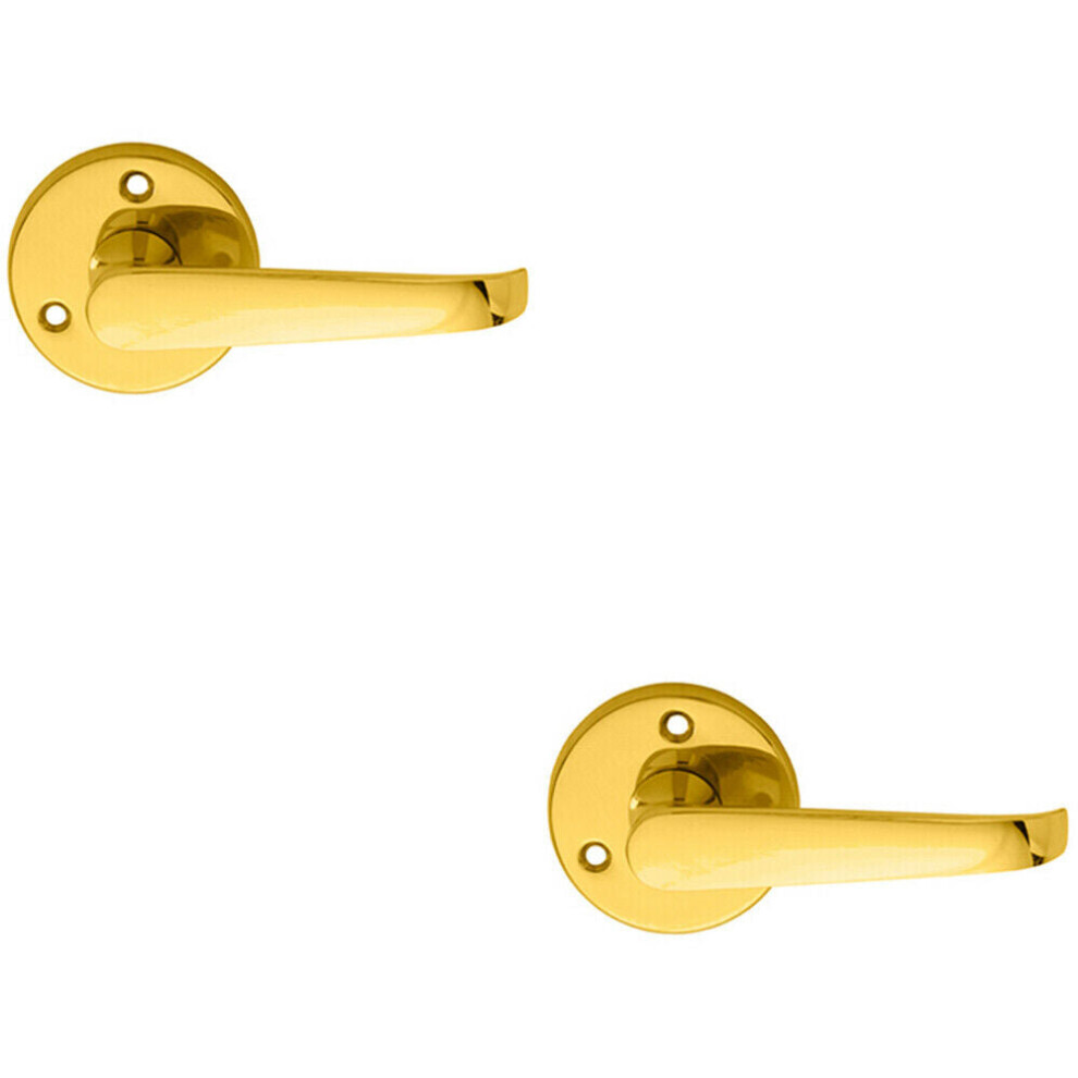 2X Pair Victorian Straight Shaped Lever On 59Mm Round Rose Polished Brass Handle 5056492593563
