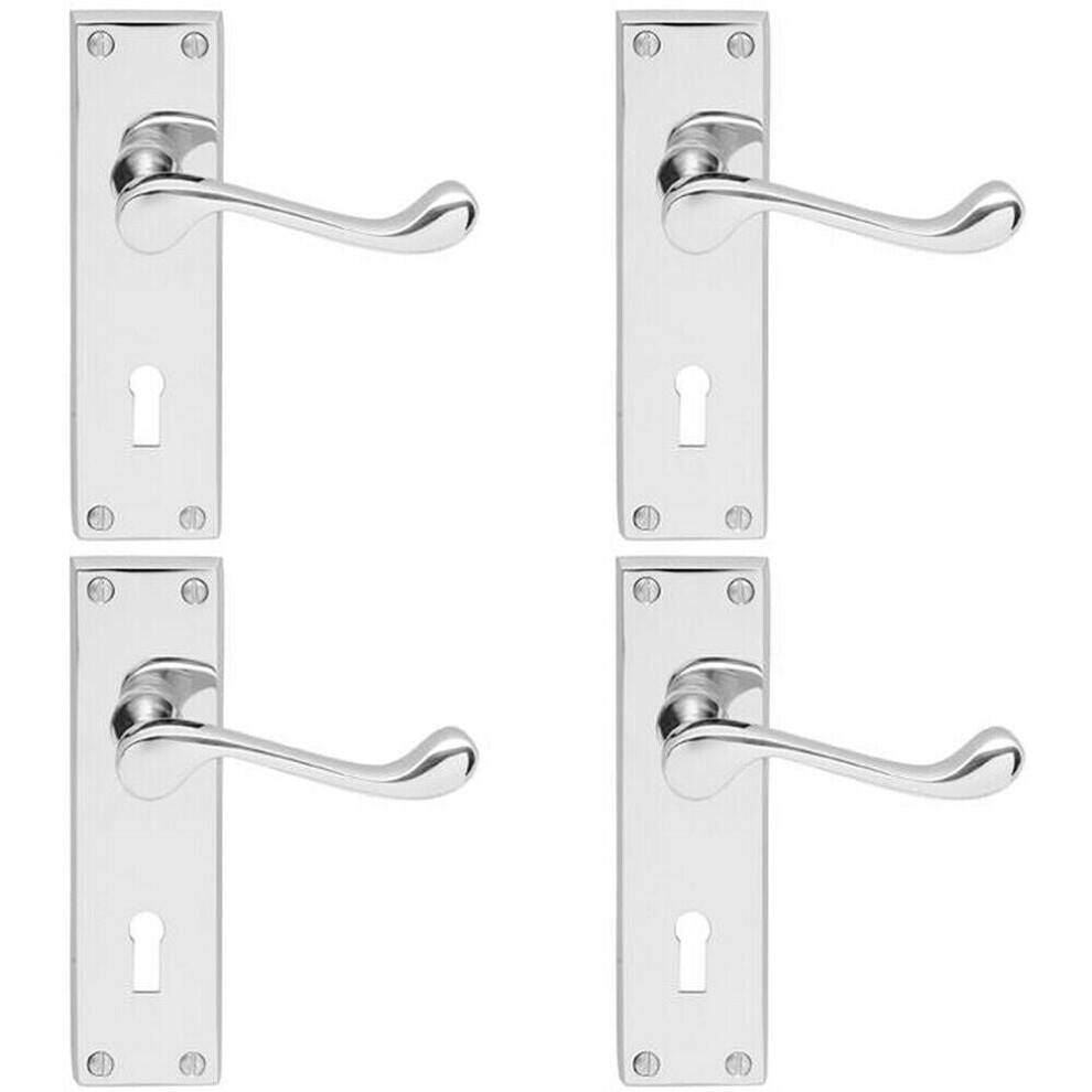 4x Victorian Scroll Lever on Rectangular Lock Backplate 155 x 41mm Chrome