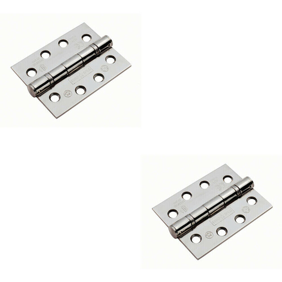 2x PAIR 102 x 76 x 3mm Ball Bearing Hinge Bright Stainless Steel Interior Door