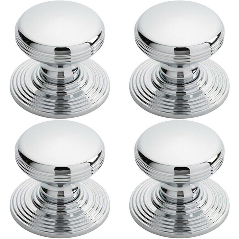 4x Smooth Ringed Cupboard Door Knob 35mm Dia Polished Chrome Cabinet Handle