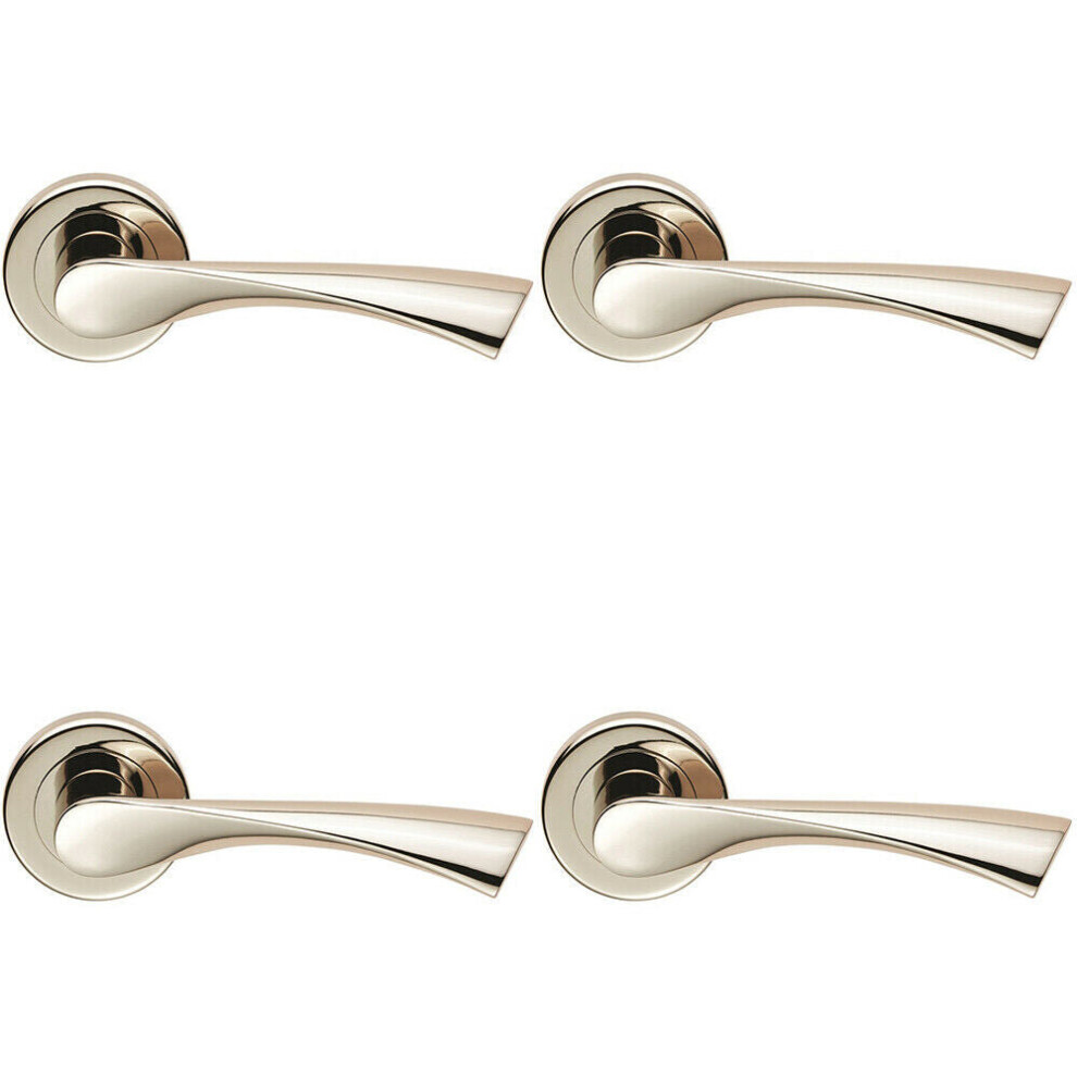 Loops 4X Pair Angular Twisted Handle On Round Rose Concealed Fix Polished Nickel Size 4