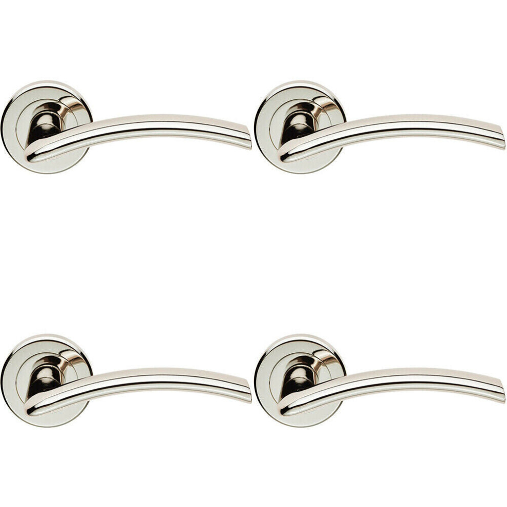 Loops 4X Pair Flat Arched Style Handle On Round Rose Concealed Fix Polished Nickel