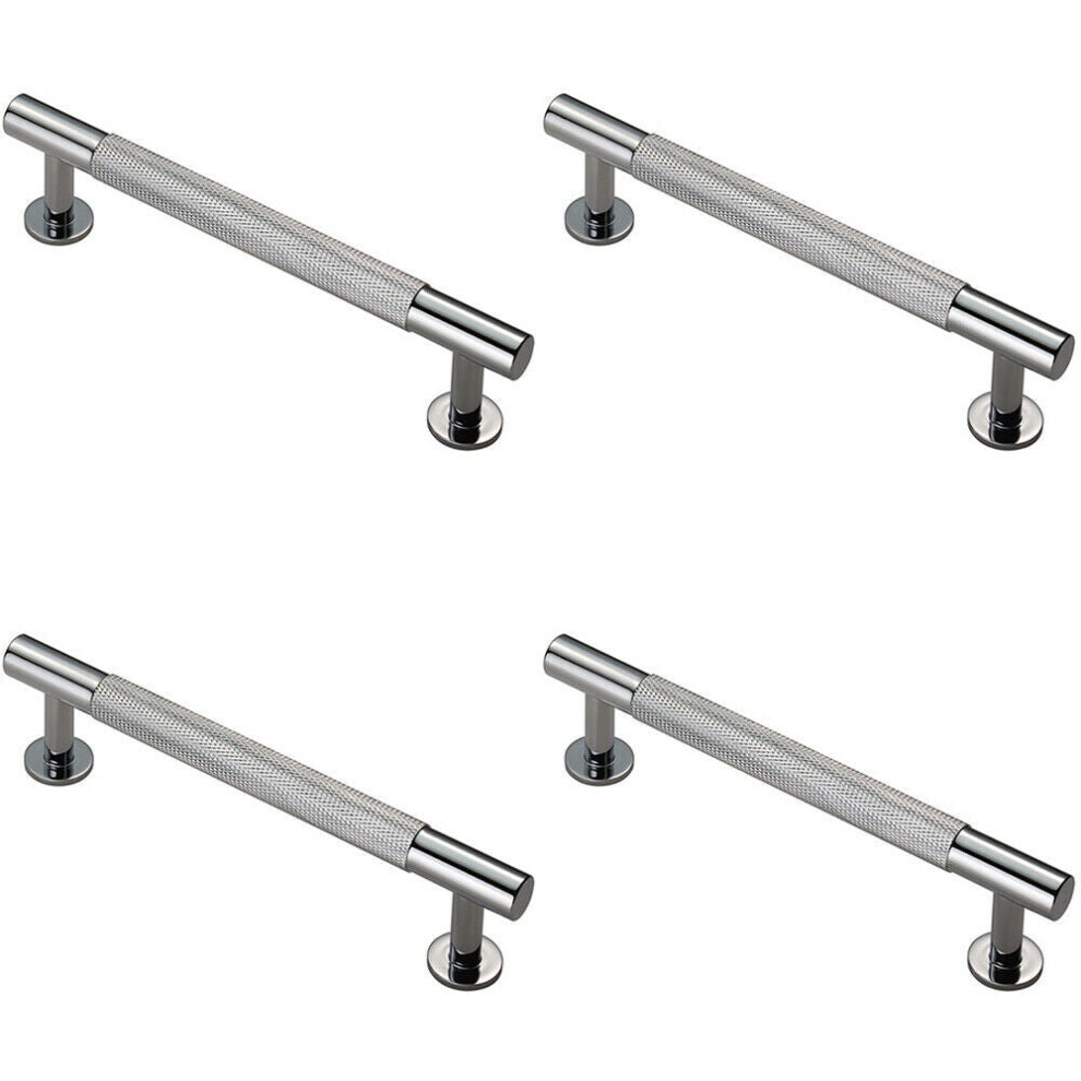 4x Knurled Bar Door Pull Handle 158 x 13mm 128mm Fixing Centres Chrome