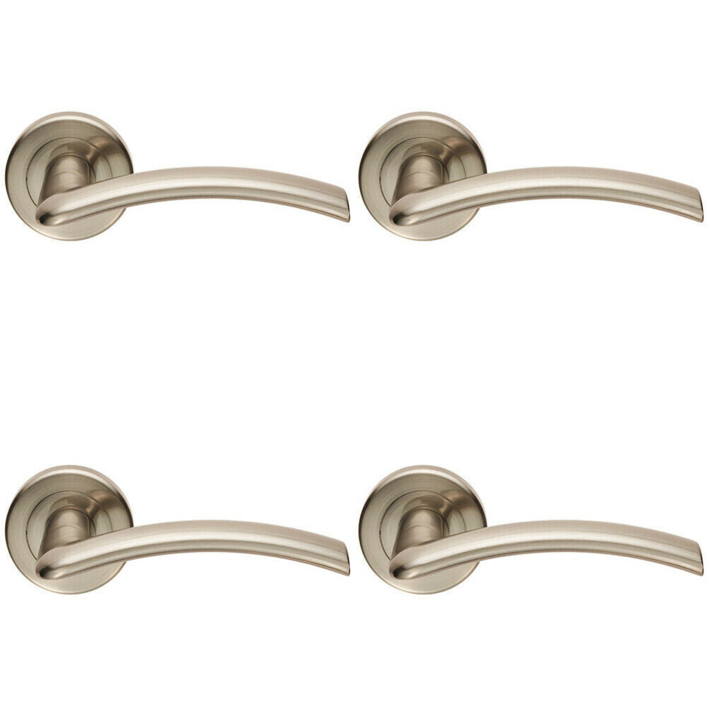 4X Pair Flat Arched Style Handle On Round Rose Concealed Fix Satin Nickel 5056524205525