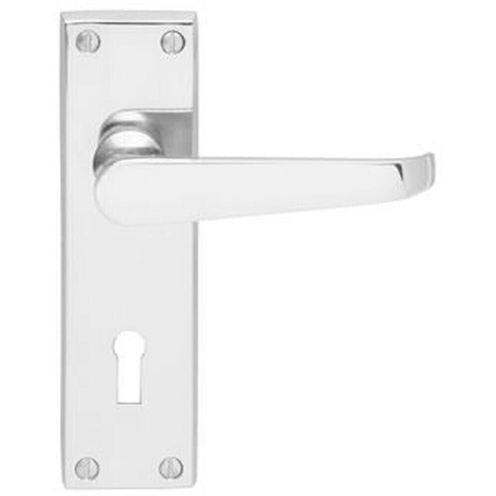 Victorian Flat Lever On Lock Backplate Handle 150 X 42Mm Polished Chrome 5056492571912