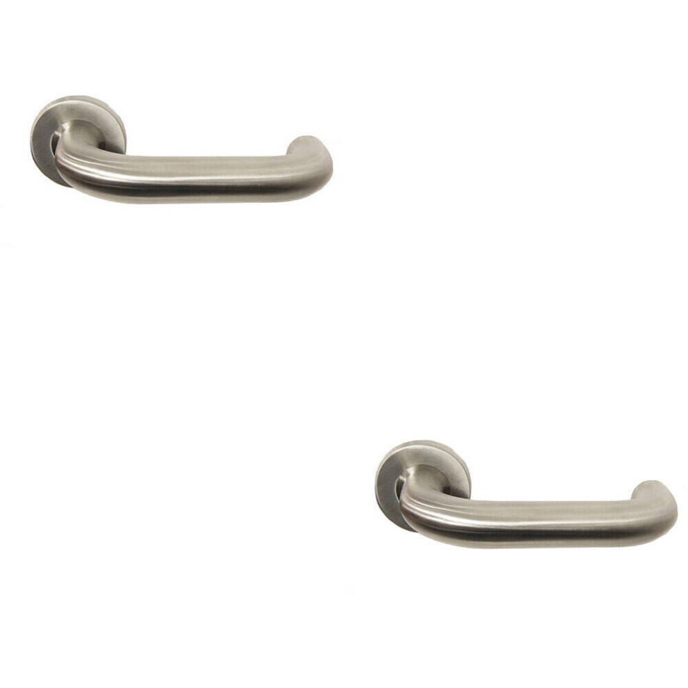 2x PAIR 22mm Round Bar Safety Handle on Round Rose Concealed Fix Satin Steel