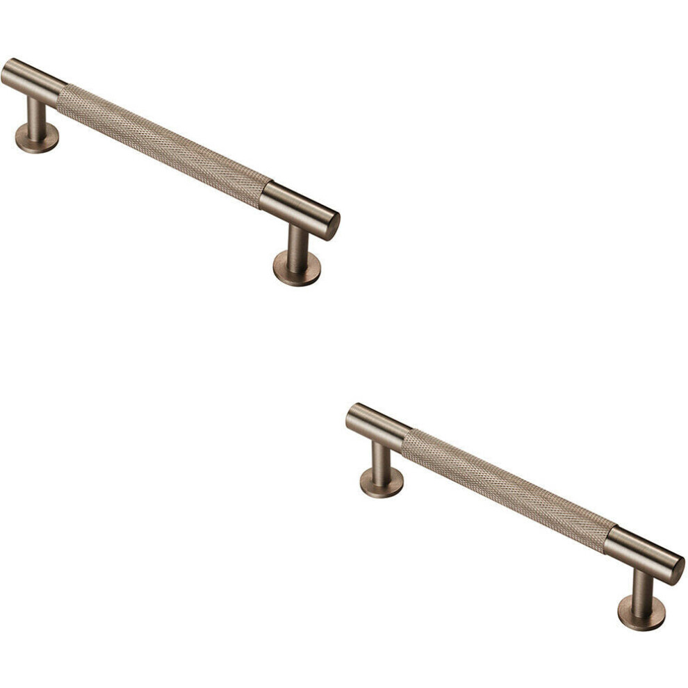 2X Knurled Bar Door Pull Handle 158 X 13Mm 128Mm Fixing Centres Satin Nickel 5056492592443
