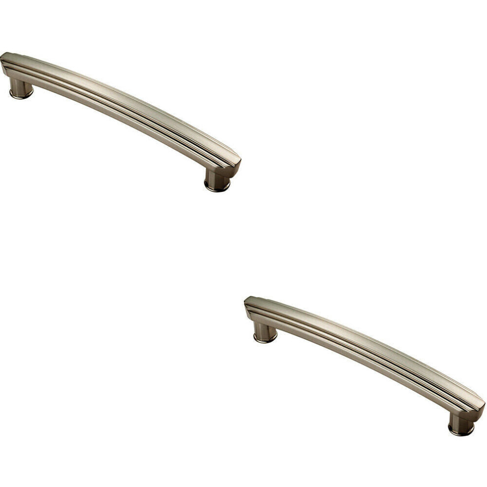 2x Ridge Deisgn Curved Cabinet Pull Handle 160mm Fixing Centres Satin Nickel