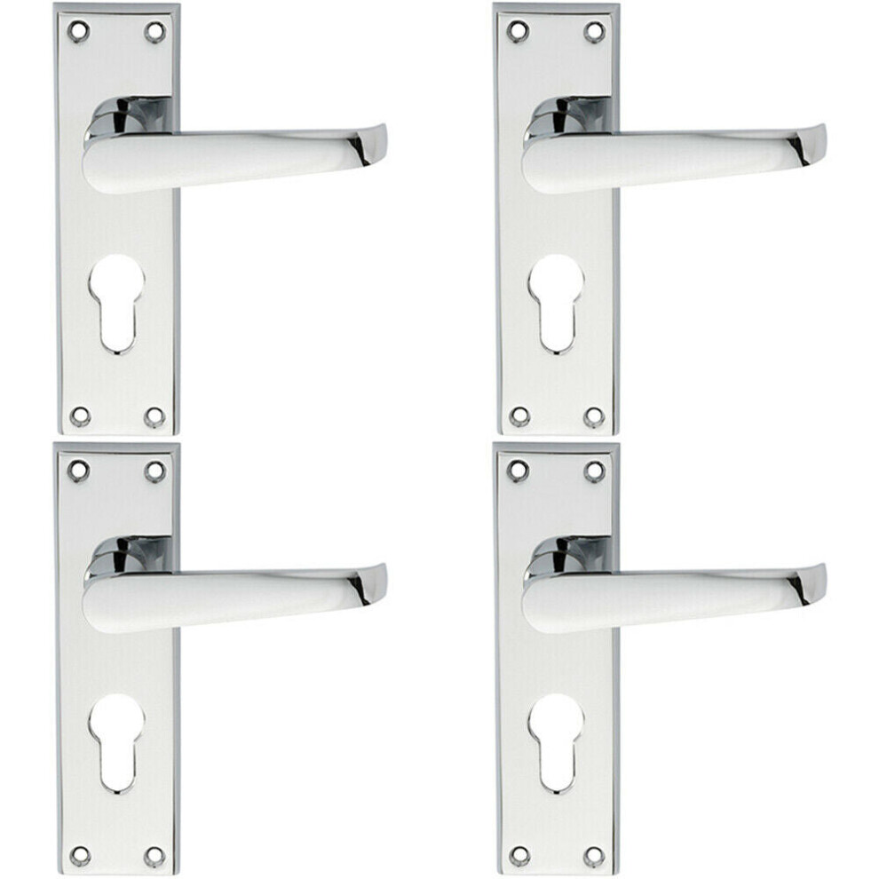 4X Pair Straight Victorian Lever On Euro Lock Backplate 150 X 43Mm Chrome 5056524206911