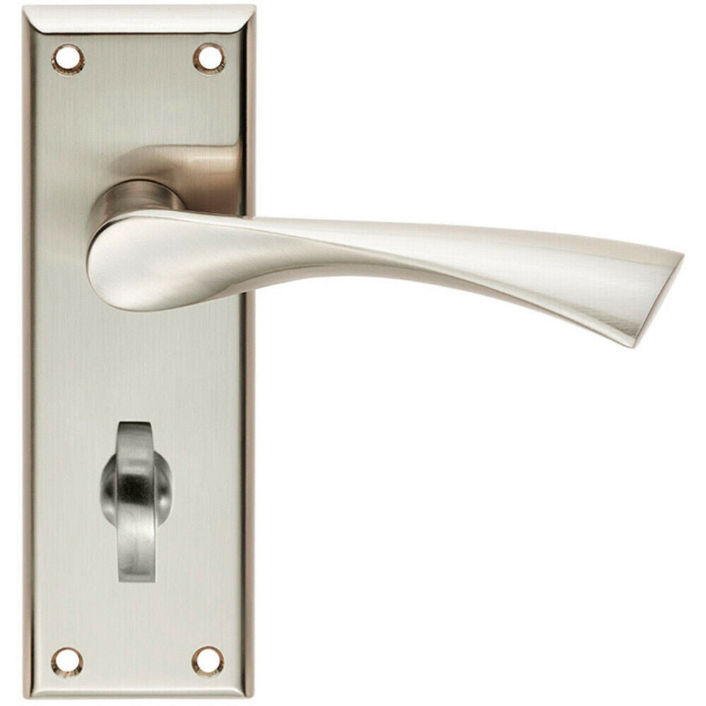 Loops Pair Angular Lever On Bathroom Backplate Door Handle 150 X 50Mm Satin Nickel