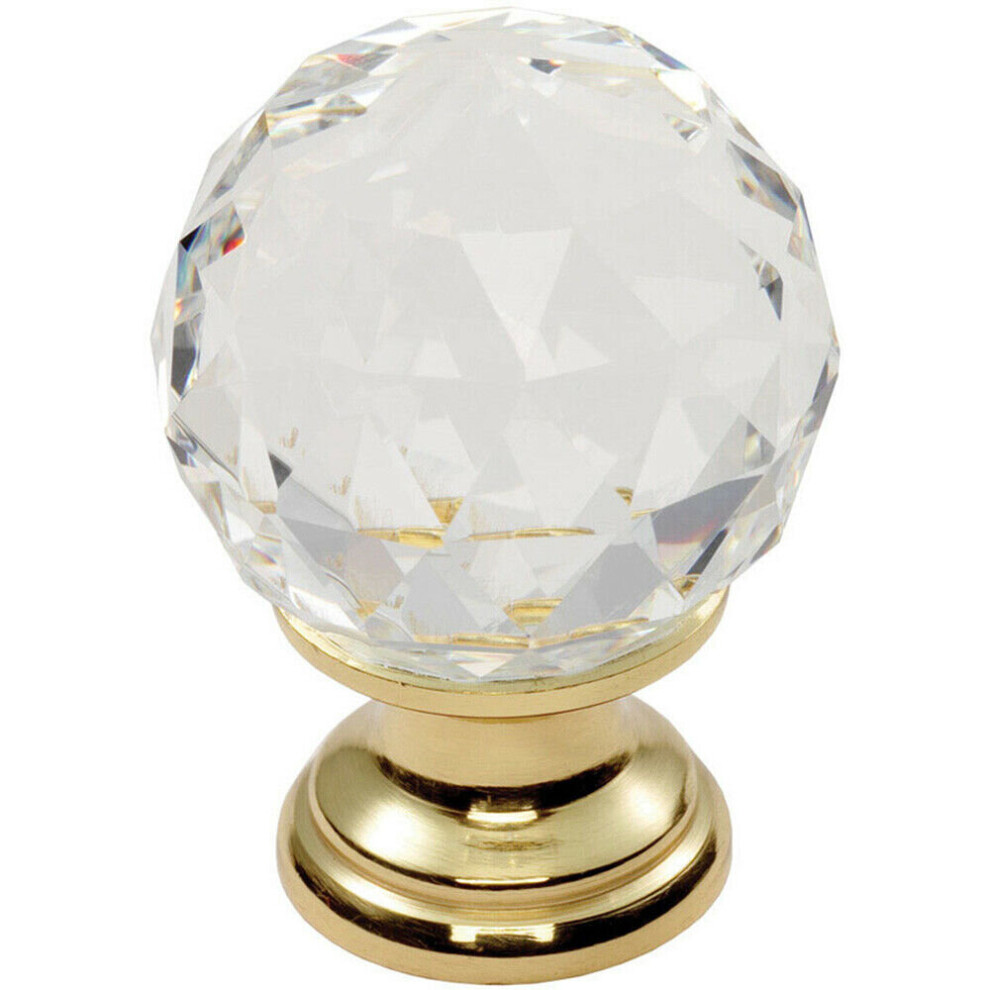 Loops Faceted Crystal Cupboard Door Knob 25Mm Dia Polished Brass Cabinet Handle