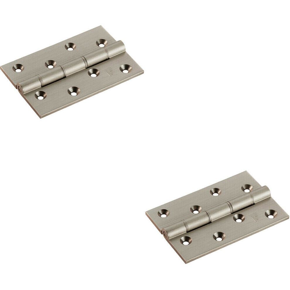 2x PAIR 102 x 67 x 4mm Brass Washered Butt Hinge Satin Nickel Internal Door