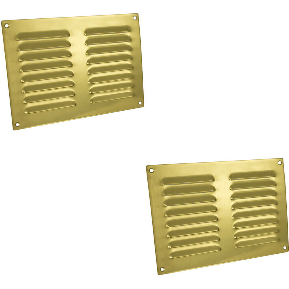 2x 242 x 165mm Hooded Louvre Airflow Vent Polished Brass Internal Door Plate