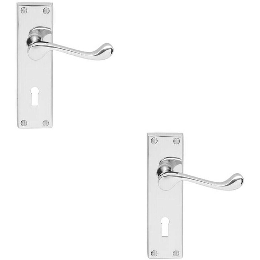2X Victorian Scroll Lever On Rectangular Lock Backplate 155 X 41Mm Chrome 5056492591699