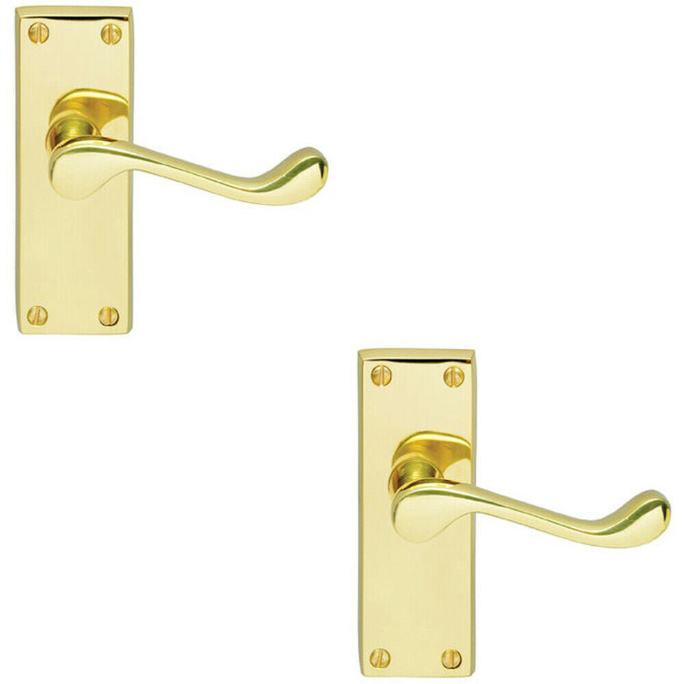 2X Pair Victorian Scroll Handle On Latch Backplate 120 X 41Mm Polished Brass