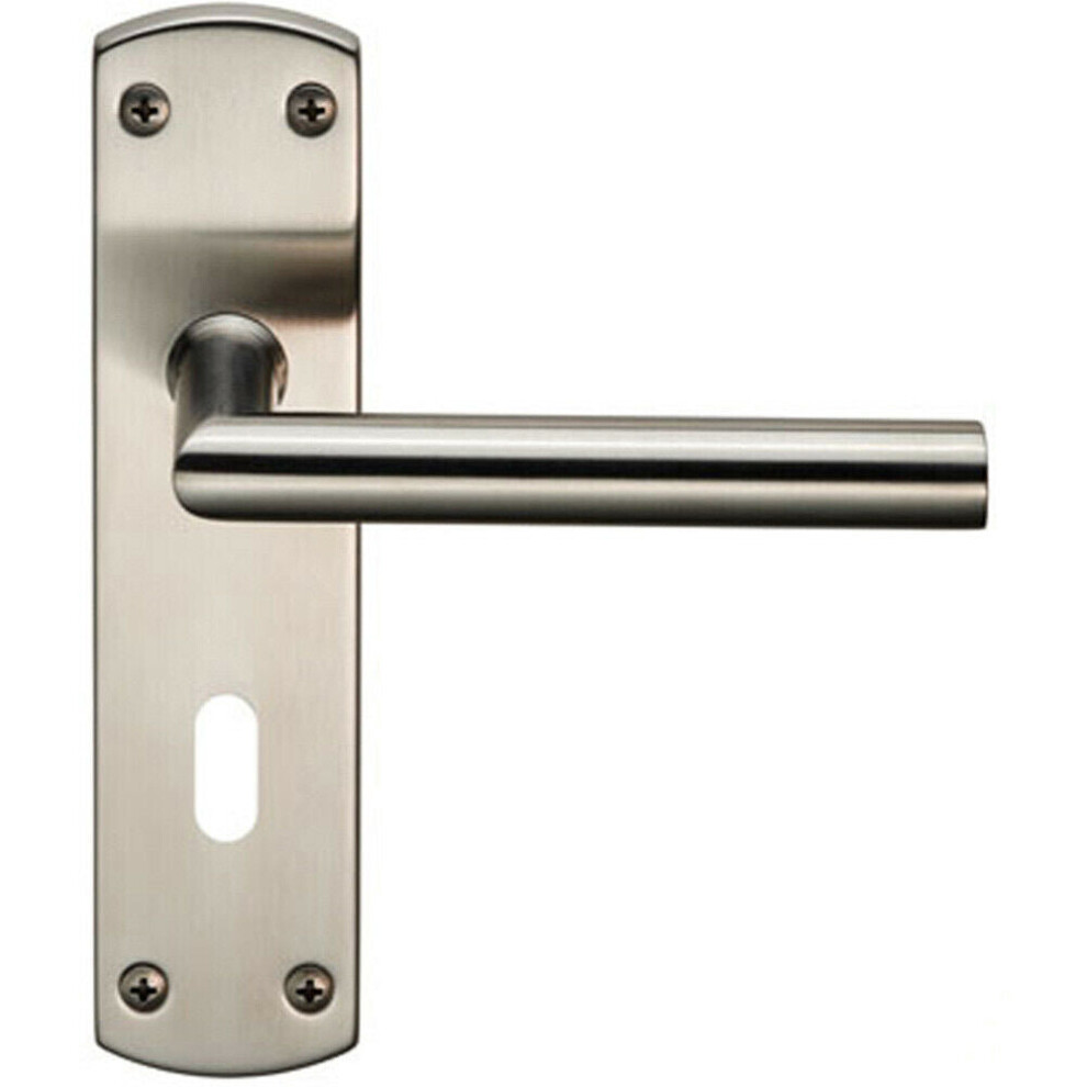 Mitred Lever Door Handle on Lock Backplate 172 x 44mm Satin Stainless Steel