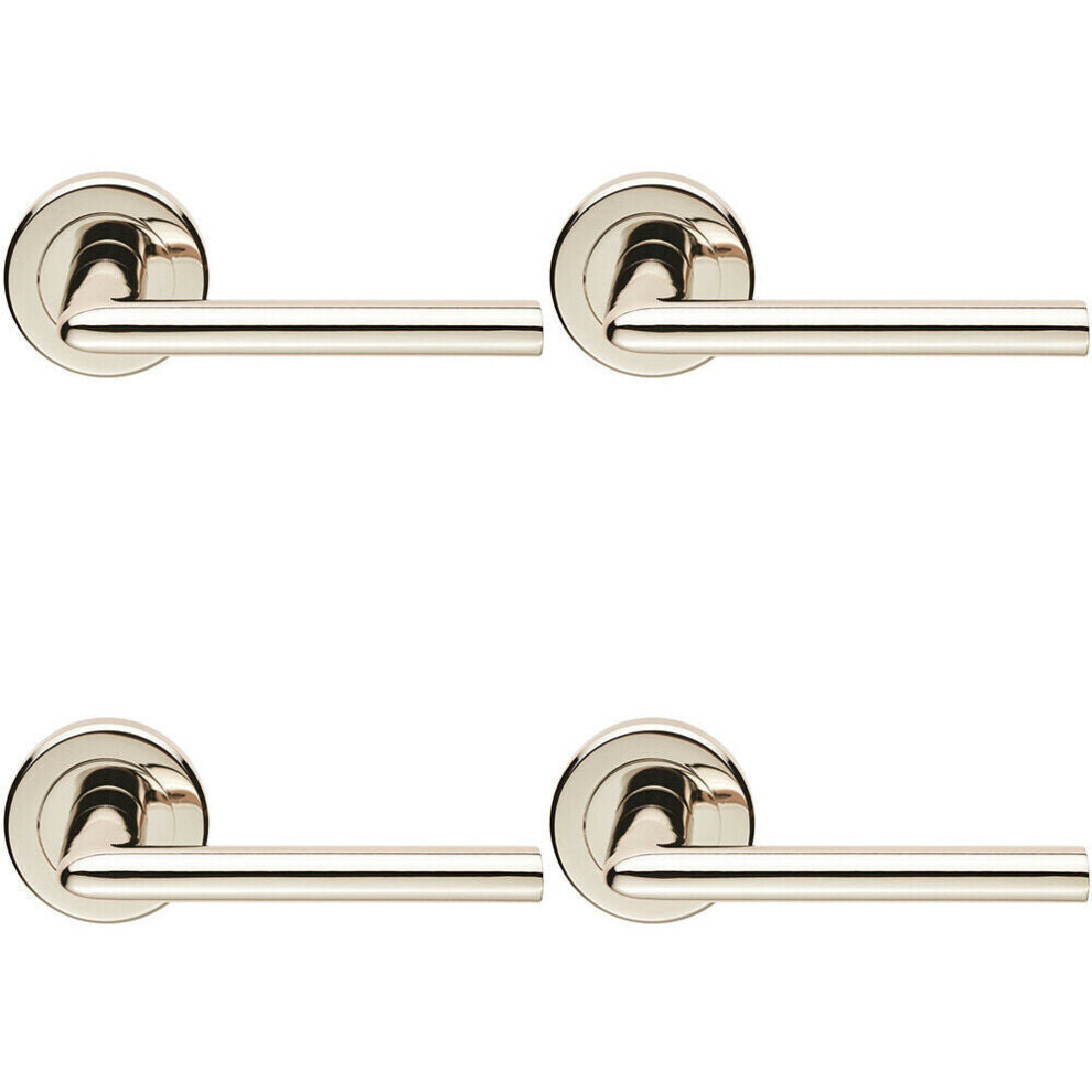 4X Pair Slimline Straight Bar Lever On Round Rose Concealed Fix Polished Nickel
