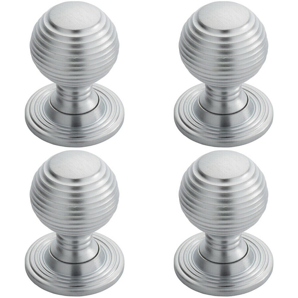 Loops 4X Textured Reeded Ball Cupboard Door Knob 35Mm Dia Satin Chrome Handle