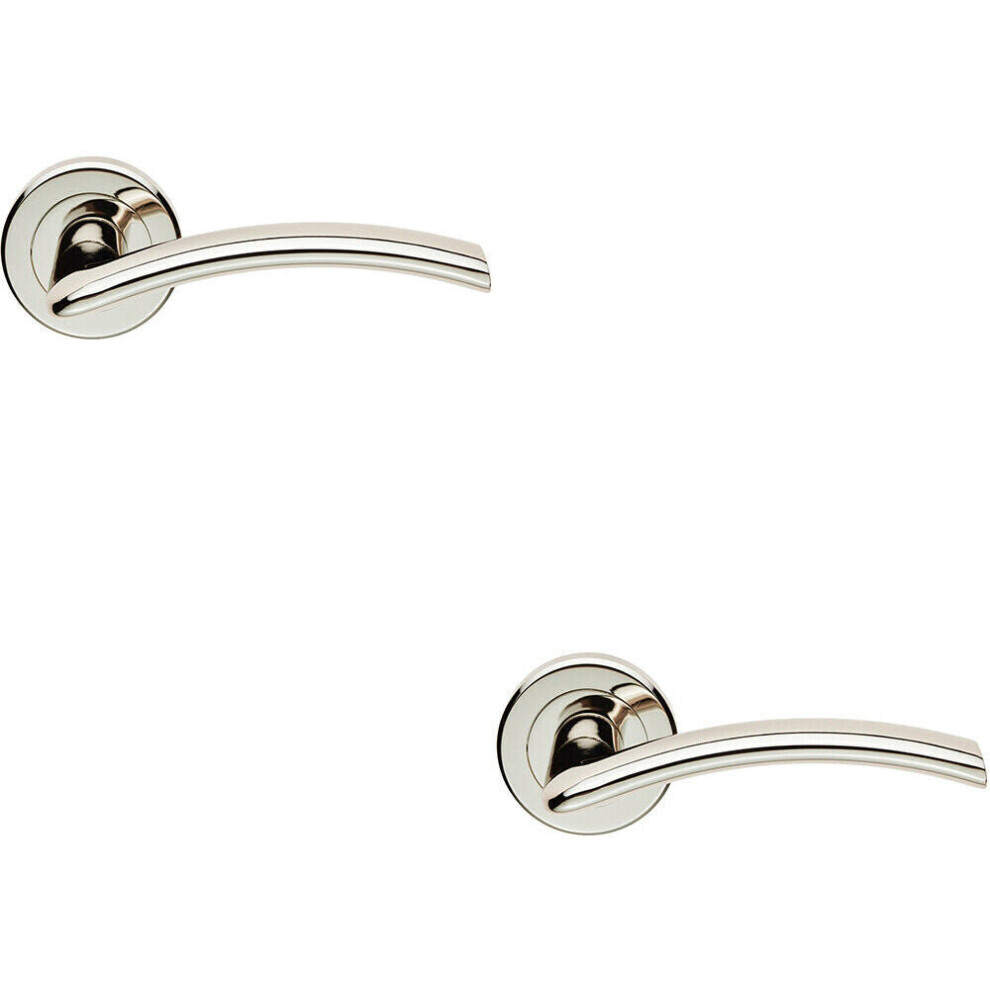 2X Pair Flat Arched Style Handle On Round Rose Concealed Fix Polished Nickel 5056492591835