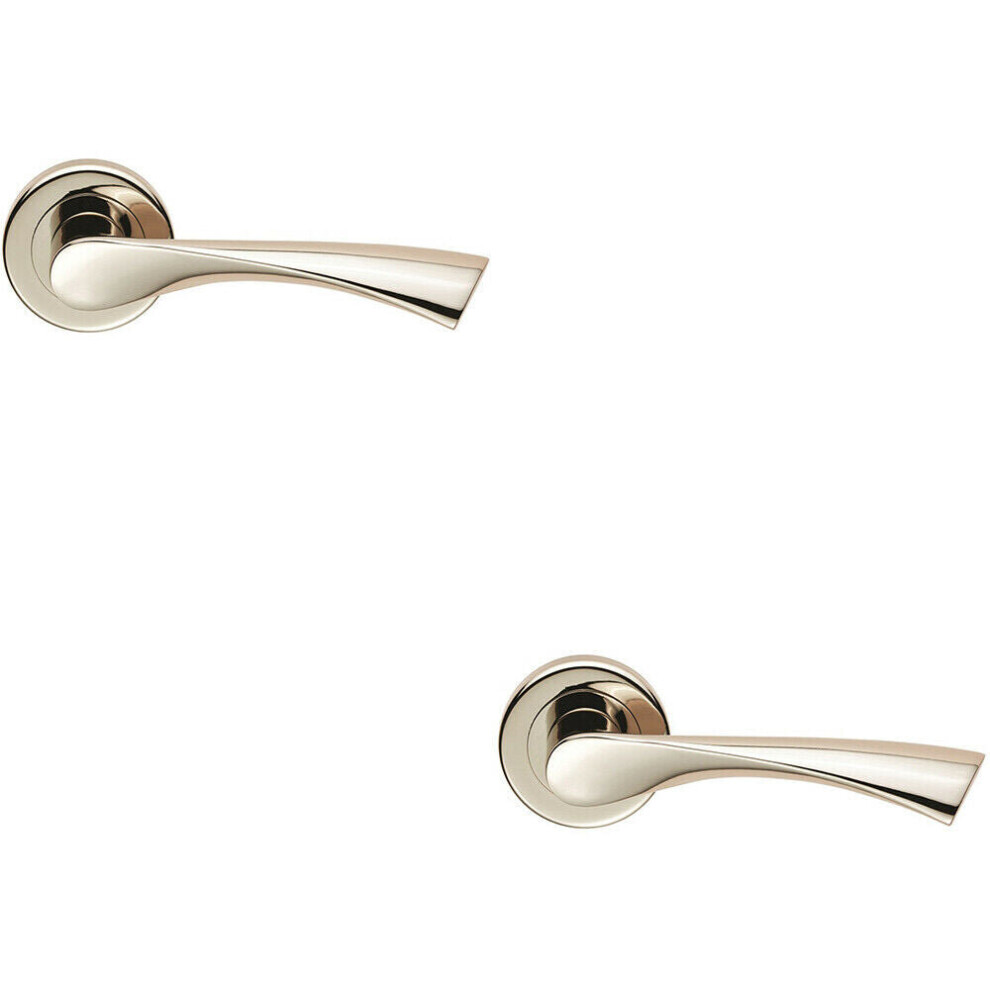 Loops 2X Pair Angular Twisted Handle On Round Rose Concealed Fix Polished Nickel