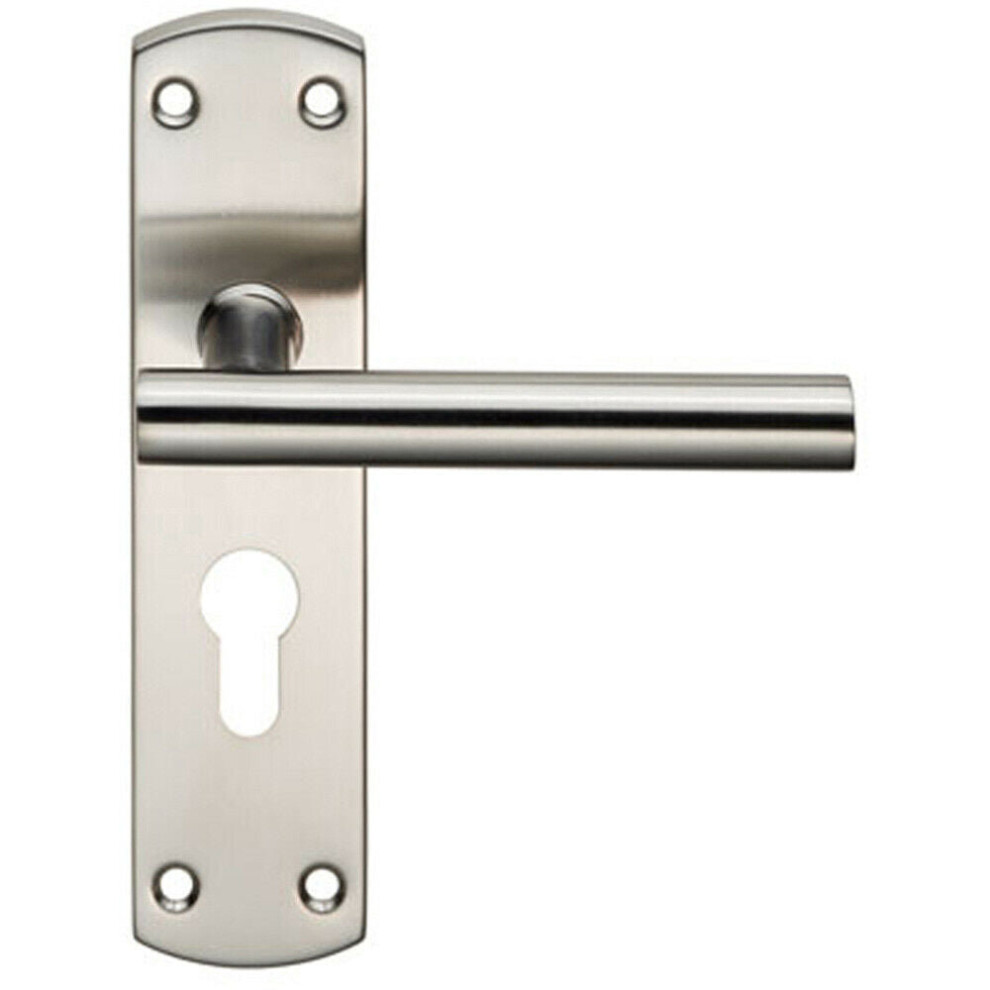Loops Mitred T Bar Lever Door Handle On Euro Lock Backplate 172 X 44Mm Satin Steel