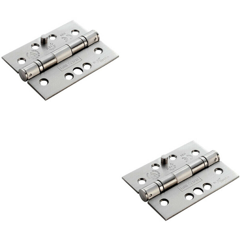 2x PAIR 102 x 76 x 3mm 13 Ball Bearing SECURITY Hinge Satin Stainless Steel