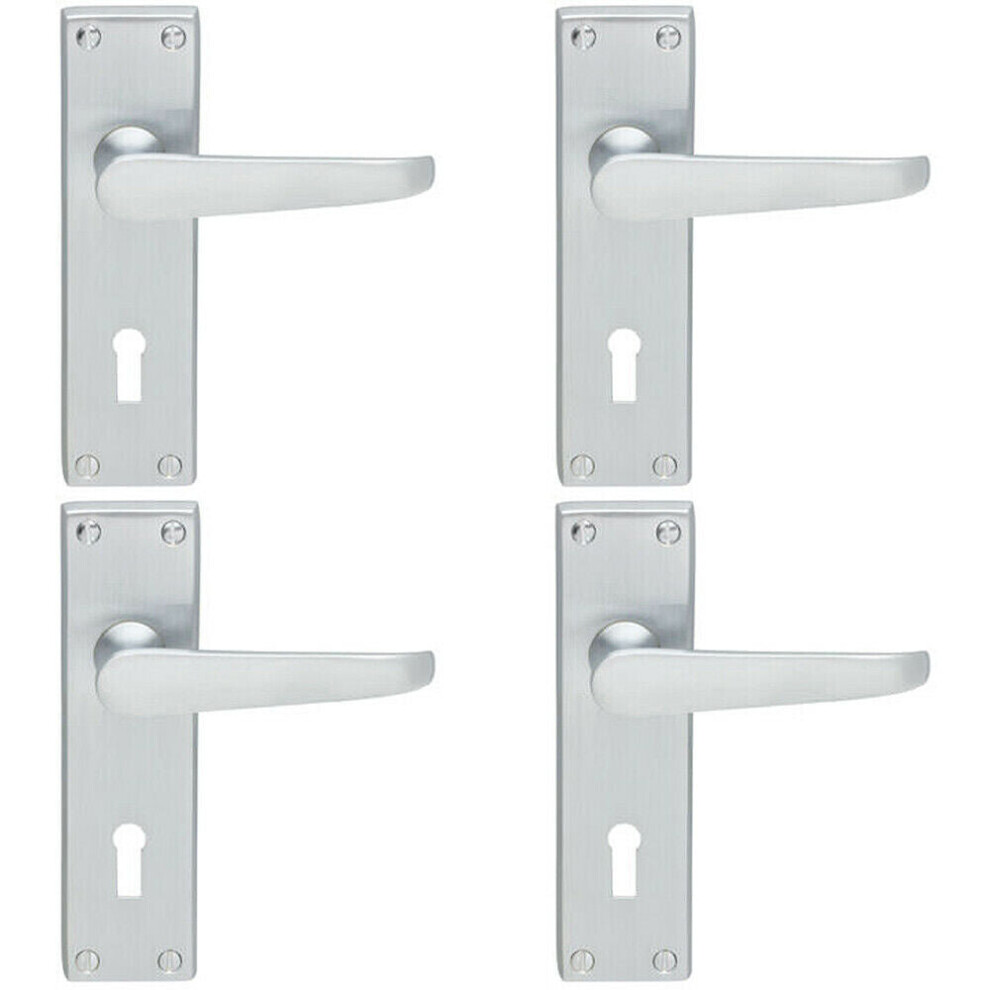 Loops 4X Pair Victorian Flat Lever On Lock Backplate Handle 150 X 42Mm Satin Chrome
