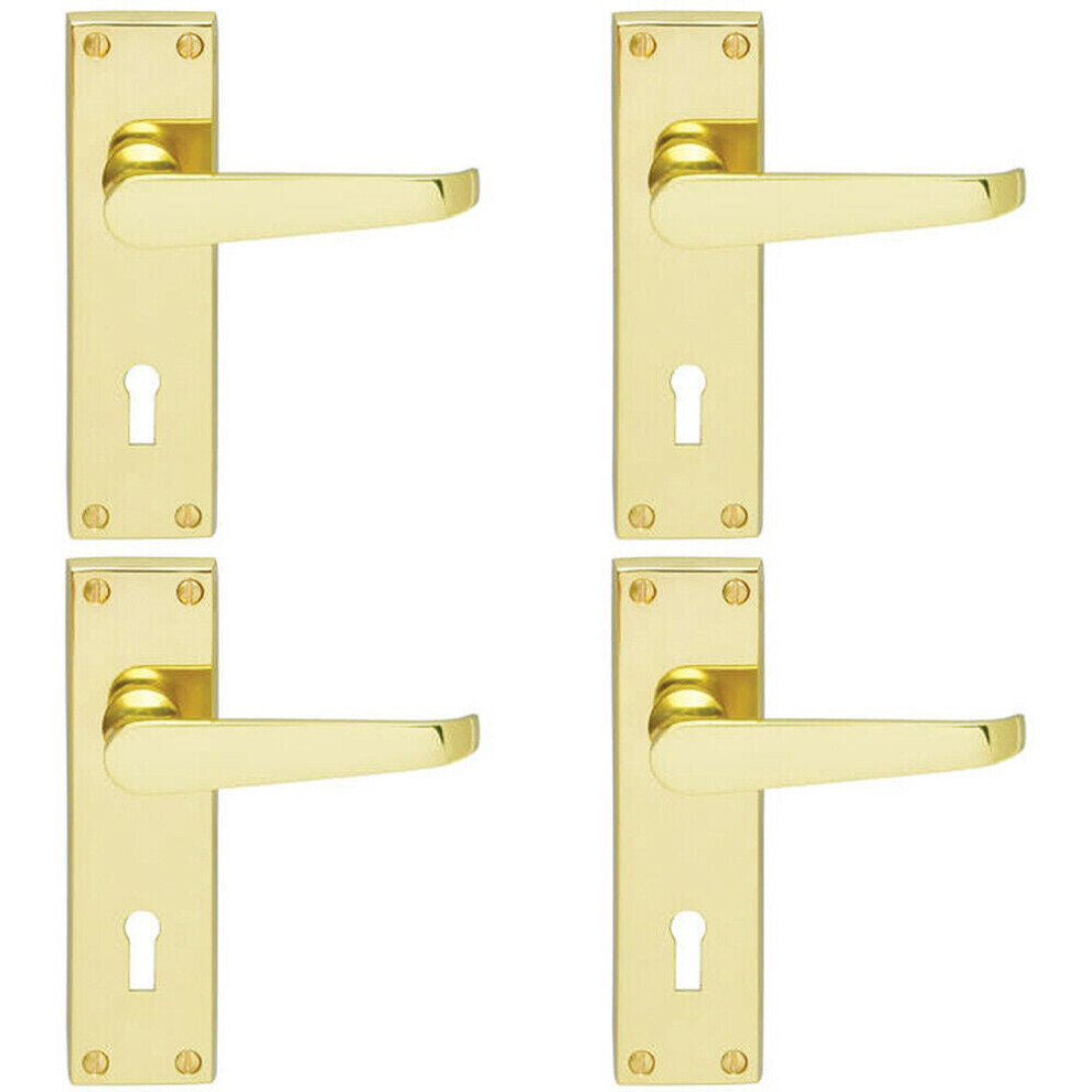 Loops 4X Pair Victorian Flat Lever On Lock Backplate Handle 150 X 42Mm Polished Brass