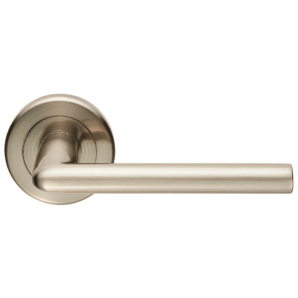 Loops Pair Slimline Straight Bar Handle On Round Rose Concealed Fix Satin Nickel