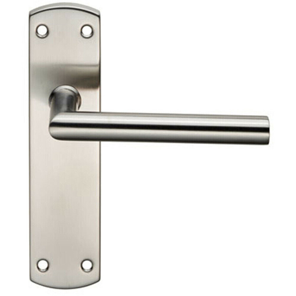 Mitred Lever Door Handle on Latch Backplate 172 x 44mm Satin Steel