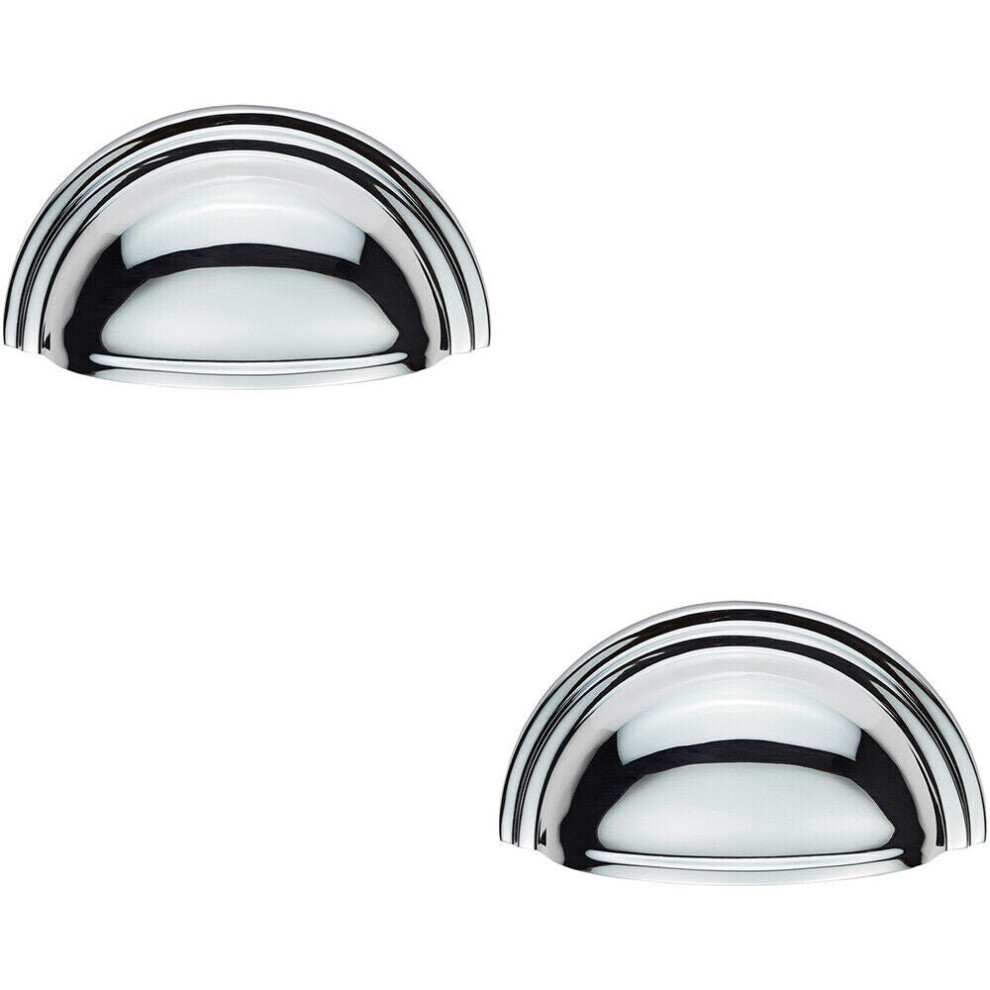 2x Victorian Cup Pull Handle Polished Chrome 92 x 46mm 76mm Fixing Centres