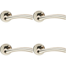 4x PAIR Curved Flowing Flared Handle Concealed Fix Round Rose Polished Nickel