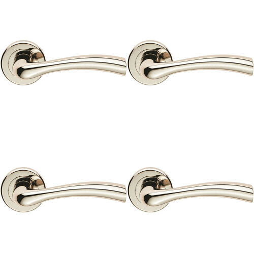 Loops 4x PAIR Curved Flowing Flared Handle Concealed Fix Round Rose Polished Nickel