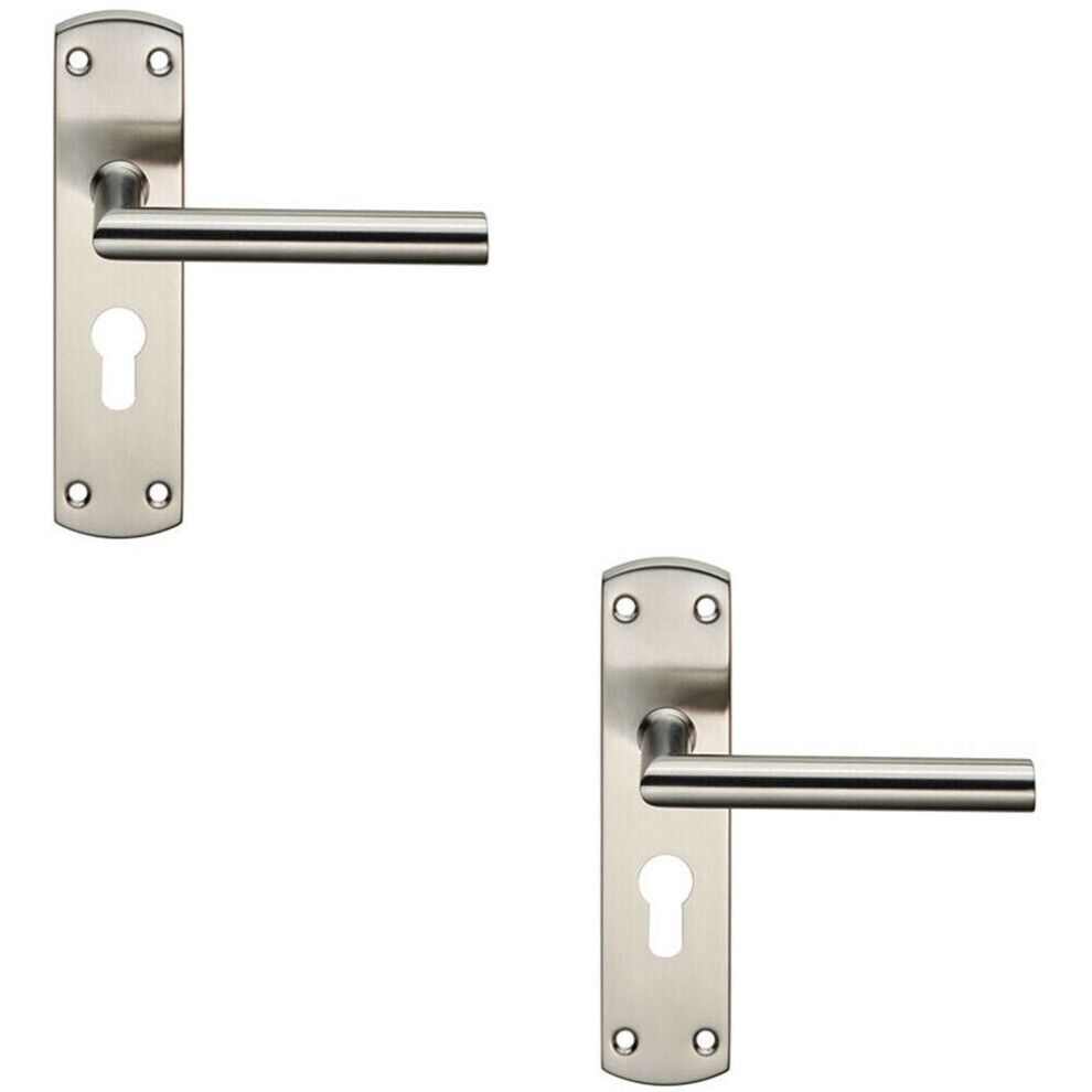 Loops 2X Mitred Lever Door Handle On Euro Lock Backplate 172 X 44Mm Satin Steel