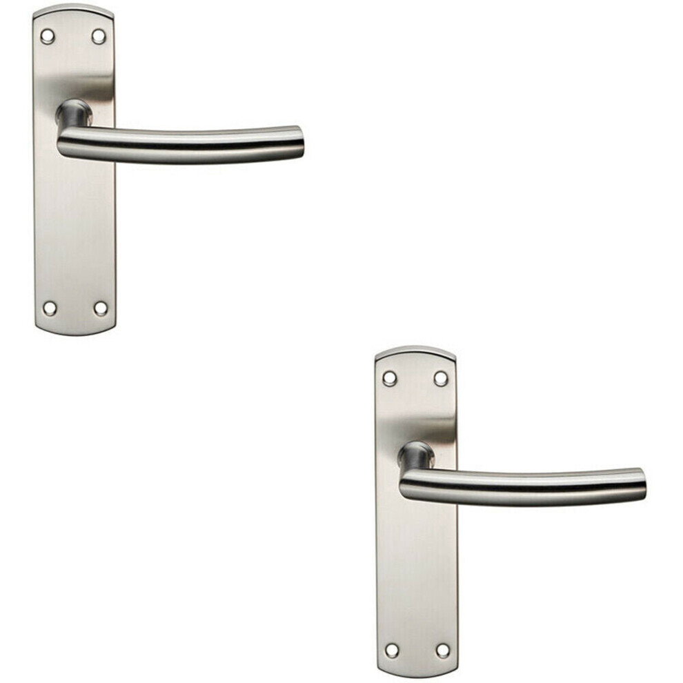 2X Curved Bar Lever Door Handle On Latch Backplate 172 X 44Mm Satin Steel