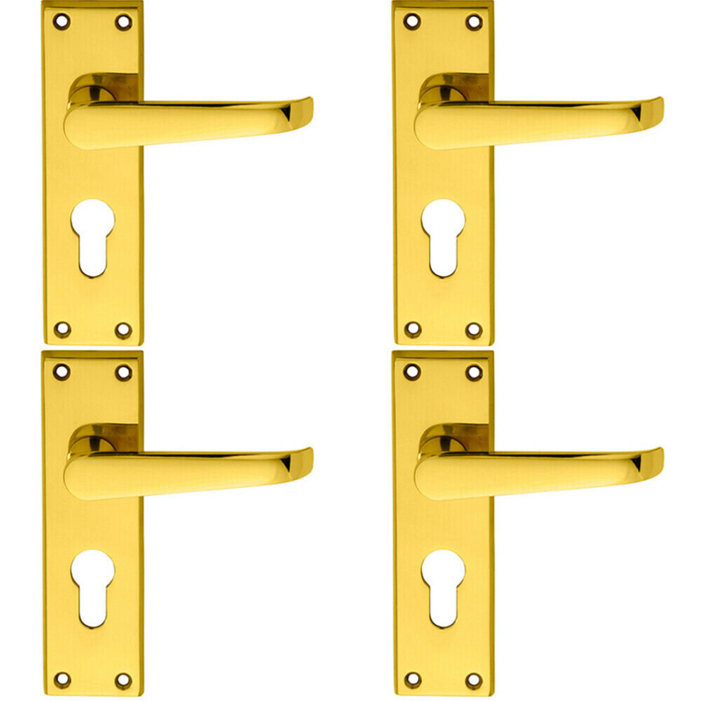 4x PAIR Straight Victorian Lever on Euro Lock Backplate 150 x 43mm Brass