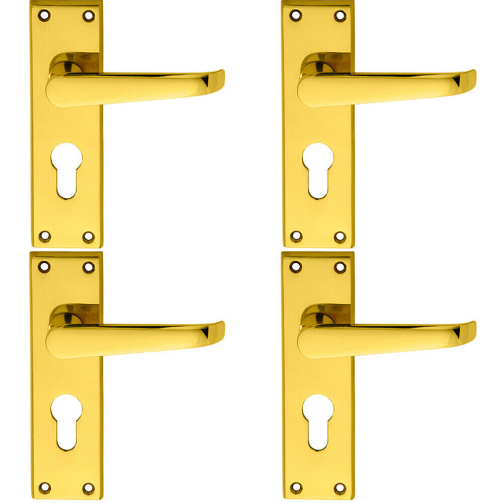4X Pair Straight Victorian Lever On Euro Lock Backplate 150 X 43Mm Brass 5056524206775