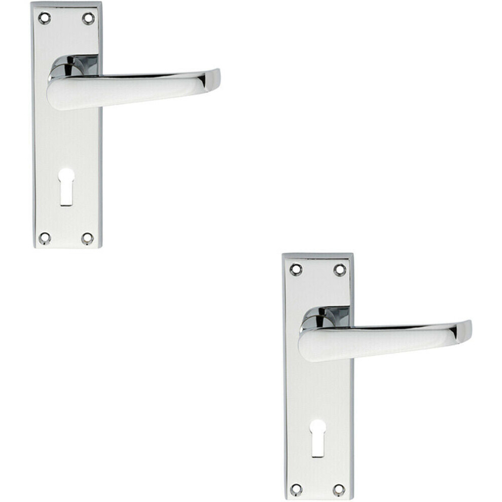 Loops 2X Pair Straight Victorian Handle On Lock Backplate 150 X 43Mm Polished Chrome