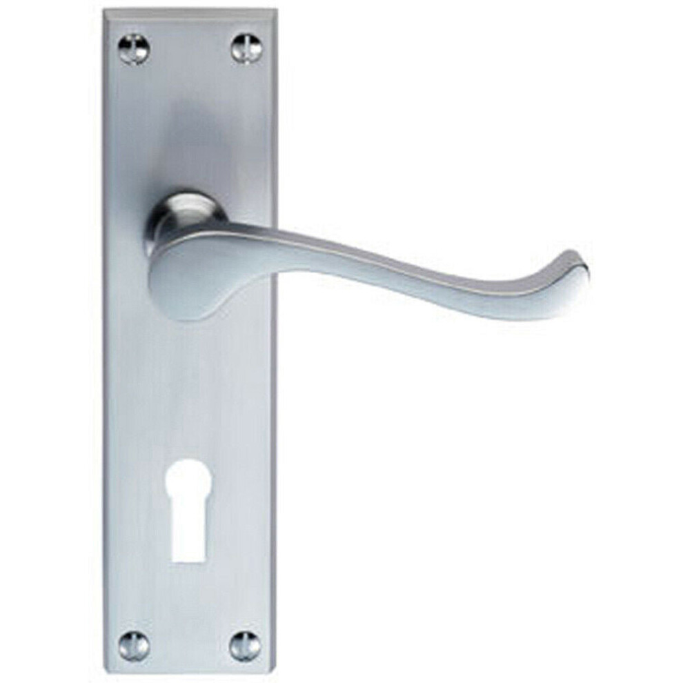 Victorian Scroll Handle on Rectangular Lock Backplate 155 x 41mm Satin Chrome